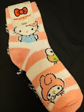 Sanrio Hello Kitty & Friends Fuzzy Crew Socks in Pink White Blue